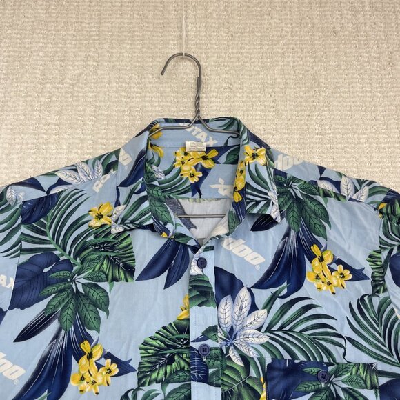 Ski-Doo Blue Button Shirt Men's M Bombardier Club Floral Hawaiian Shirt Summer - Picture 2 of 16